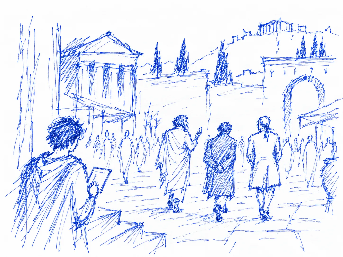 The Agora, in blue ink